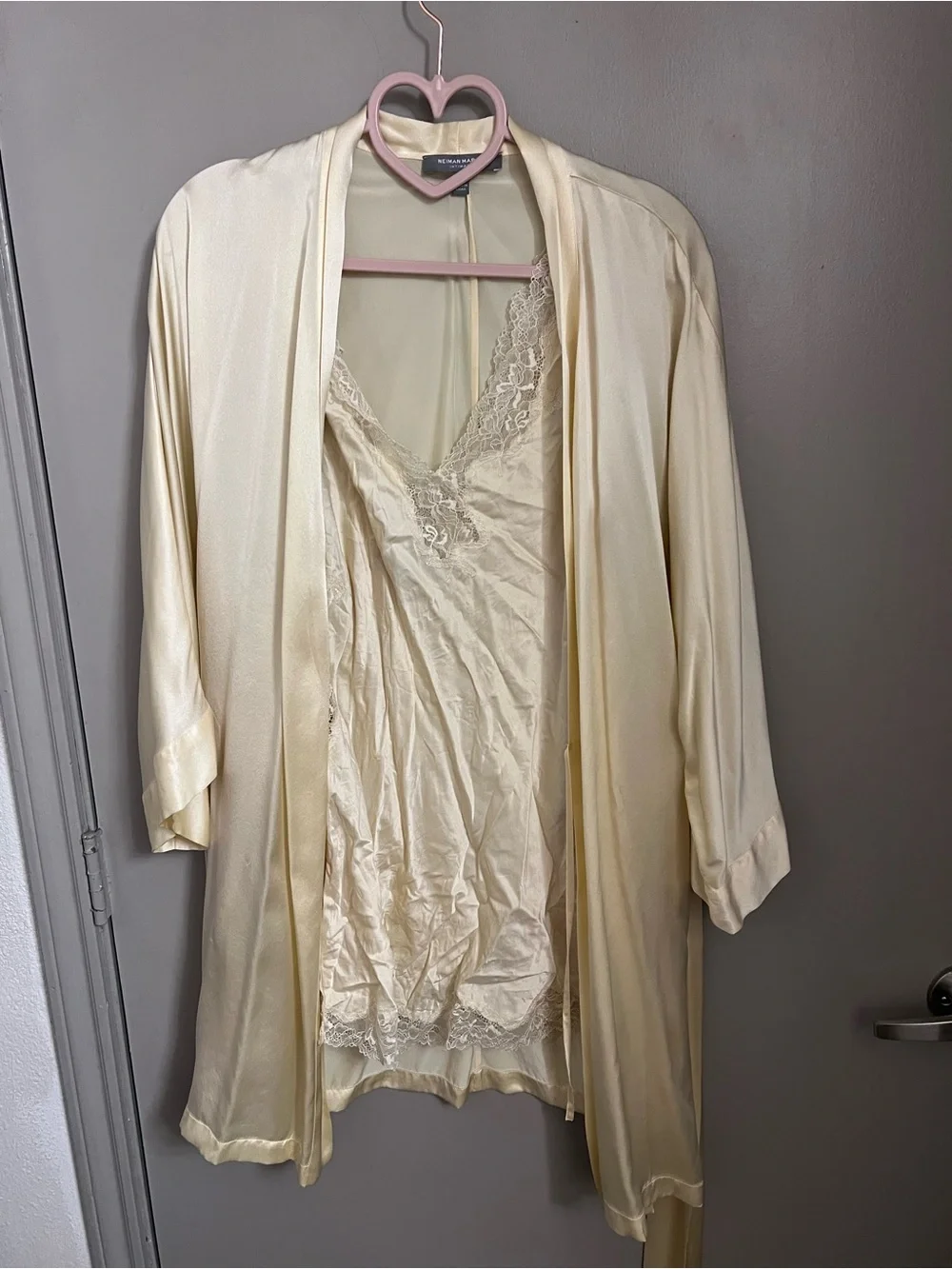 Neiman Marcus Cream Lace Trim Satin Chemise - FITS LIKE XS